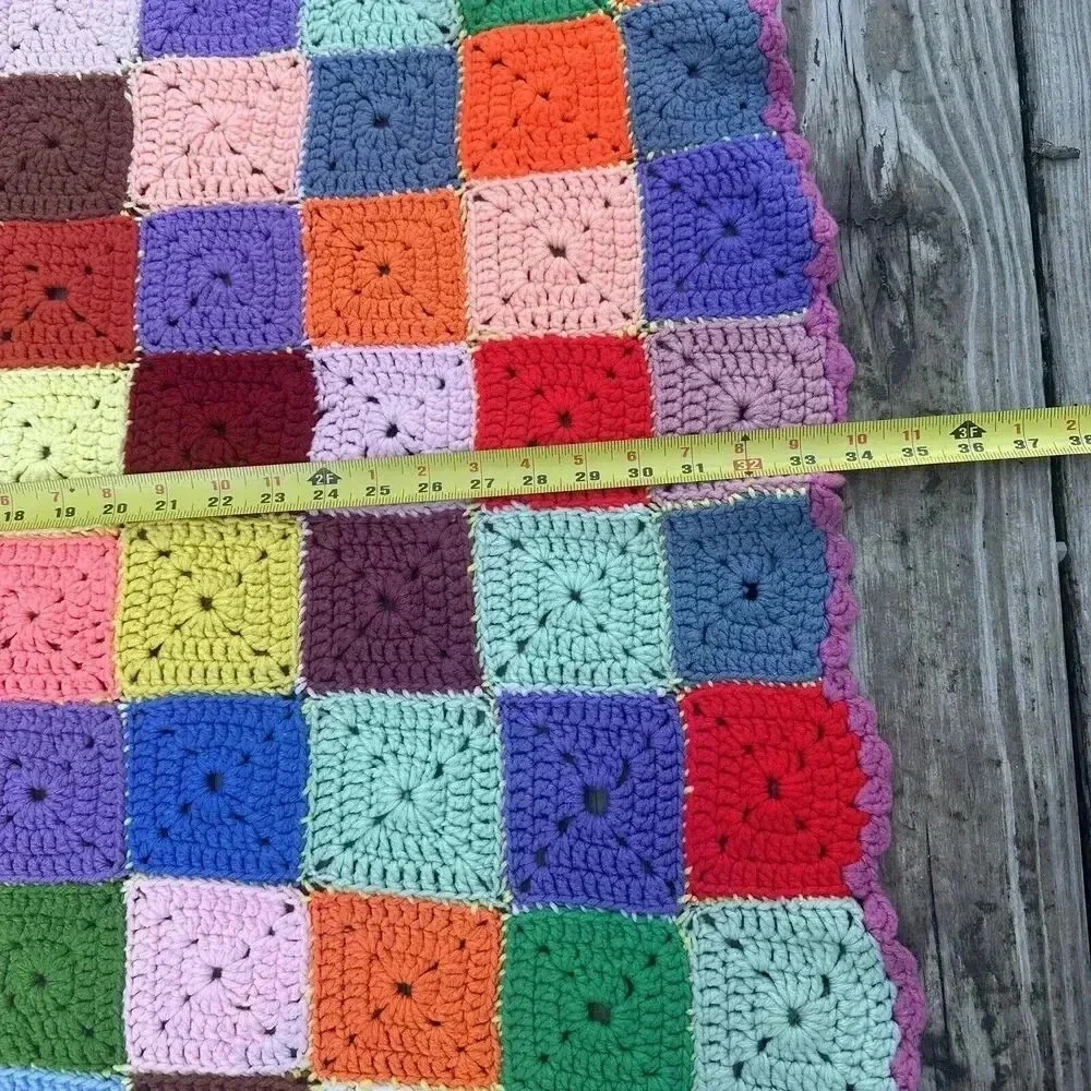 Handmade Crochet Acrylic Granny Squares‎ Blue/Red/Yellow Afghan Blanket 27